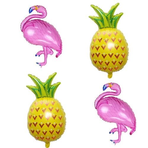 Hawaii Tropical Party Ballons, 4 PCS Flamingo Balloons with Pineapple Balloons, Hawaii Ananas Ballons, Hawaii Party Deko Ballons, Sommerparty Flamingo Luftballons, für Geburtstag Pool Party (D) von YEAMLTE