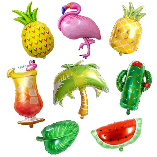 Sommerparty Deko Folienballon, 8 PCS Flamingo und Ananas Ballon set, Kaktus Kokosnuss BaumTropische Ballon, Hawaii Palme Ballons, Pool Strandparty Dekoration Balloons, für Geburtstag Pool Party (B) von YEAMLTE