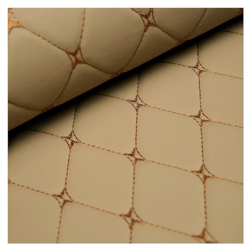 Gestepptes Leder Stoff meterware Kunstleder gesteppt kaschiert Polsterstoff für Handwerk DIY nähen 1,4m breit 6.0 mm dick(Beige Diamond grid,1.4X10m) von YEARLT