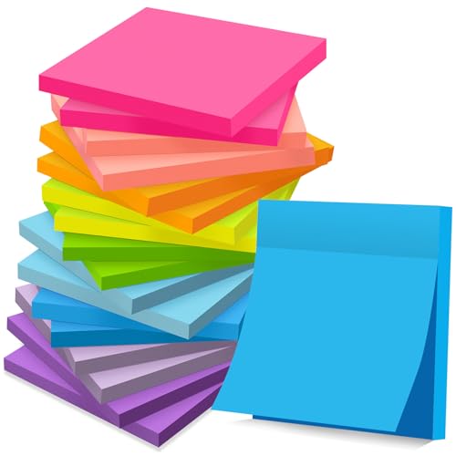 18 Blöcke Haftnotizen 76 mm x 76 mm, Klebezettel zum Beschriften, Leicht zu Beschreiben, Wiederaufklebbar, Super Sticky Notes für Schule, Zuhause, Büro von YEECOK