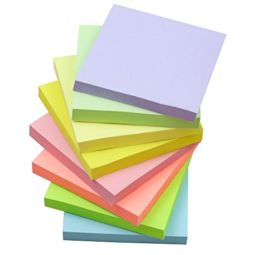 8 Packung Farbige Haftnotizen, Selbstklebende Klebezettel 76 x 76 mm, Haftnotizzettel Bunte Quadratische Sticky Notes für Büro Zuhause Schule Sitzung, 82 Blätter/Block von YEECOK