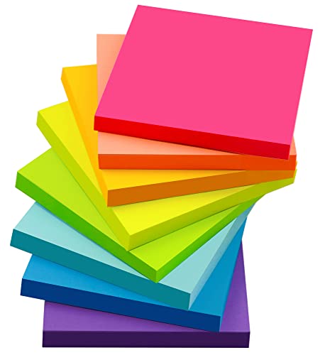 8 Packung Farbige Haftnotizen, Selbstklebende Klebezettel 76 x 76 mm, Helle Haftnotizzettel Bunte Quadratische Sticky Notes für Büro Zuhause Schule Sitzung, 82 Blätter/Block von YEECOK