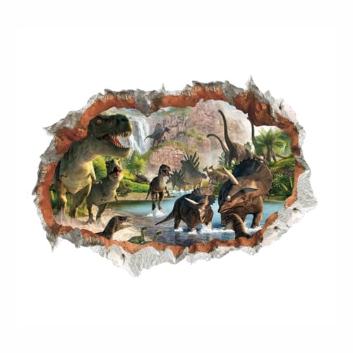 3D Wandtattoo Dinosaurier,Kinderzimmer Jungen Durchbrechende Wand Saurier Aufkleber Wandbild für Schlafzimmer Kinder Aufkleber Wandaufkleber DIY Wandsticker von YEELIKE