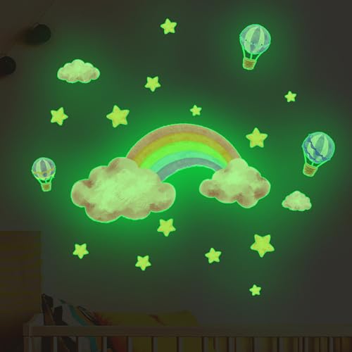 Regenbogen Wandaufkleber Abnehmbare Sterne Herz Wolke Wandsticker Aquarell Regenbogen Tapete Babyzimmer Aufkleber Wanddekoration für Kinderzimmer Mädchen Schlafzimmer Dekor von YEELIKE