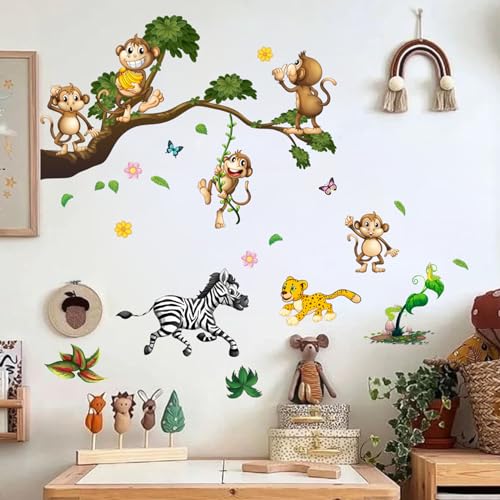 Wandtattoo Tiere Baum Wandaufkleber Affen Zebra DIY Wandsticker Wanddeko für Kinderzimmer Babyzimmer Wohnzimmer von YEELIKE