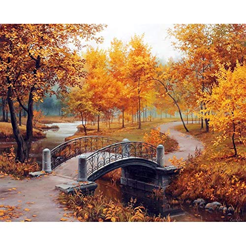 YEESAM ART Diamant Malerei Kits Vollbohrer, Golden Bäume im Herbst Wald 40x30cm DIY 5D Diamond Painting Strass Stickerei für Zuhause Wand Und Wohnzimmer Dekor (Bäume) von YEESAM ART