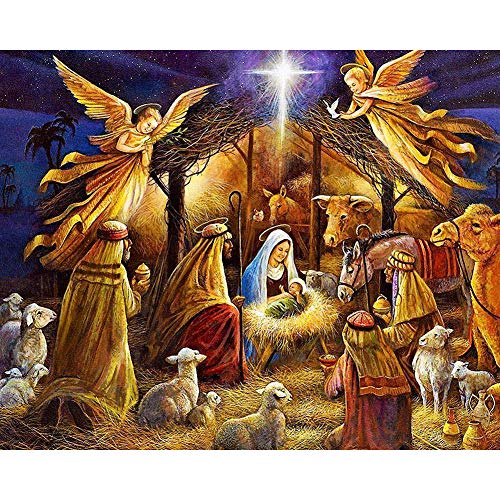 YEESAM ART Diamant Malerei Kits Vollbohrer, Jesus Christi Geburt Religion Gläubiger Priester Schaf 30x40 cm DIY 5D Diamond Painting Strass Stickerei für Zuhause Wand Und Wohnzimmer Dekor von YEESAM ART