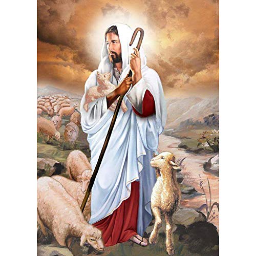 YEESAM ART Diamant Malerei Kits Vollbohrer, Jesus und die Schafherde 30x40 cm DIY 5D Diamond Painting Strass Stickerei für Zuhause Wand Und Wohnzimmer Dekor (Jesus) von YEESAM ART