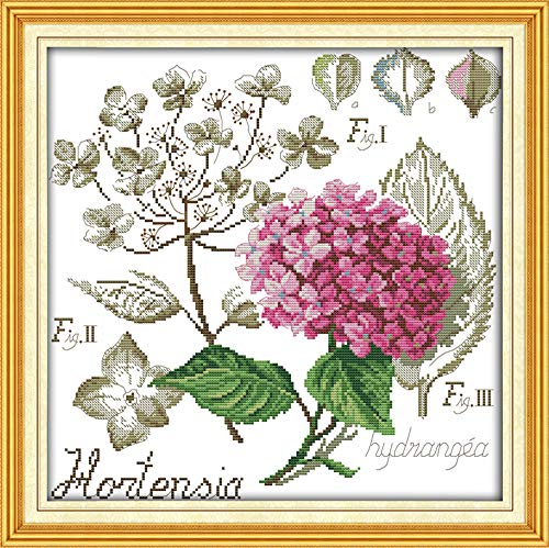 YEESAM ART Kreuzstich-Set für Erwachsene, Anfänger, Kinder, rosa Blume, Blätter, Blumen, Silhouette, 11 Ct, 49 x 49 cm, Stickerei-Set mit Mustern, Nadelspitze, Weihnachten von YEESAM ART