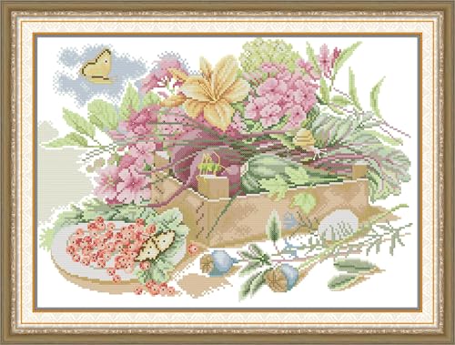 YEESAM ART Kreuzstich-Set für Erwachsene, Anfänger, Morgen, mit Blumen, vorgedruckt, 11 Karat, DIY-Stickerei-Starter-Set, einfaches Nähset, Heimdekoration von YEESAM ART