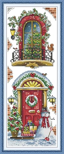 YEESAM ART Kreuzstich-Set für Erwachsene, Anfänger, Weihnachten, Balkon, vorgedruckt, 11 Karat, DIY gestempelt, Stickerei-Starter-Set, einfaches Nähset, Heimdekoration von YEESAM ART