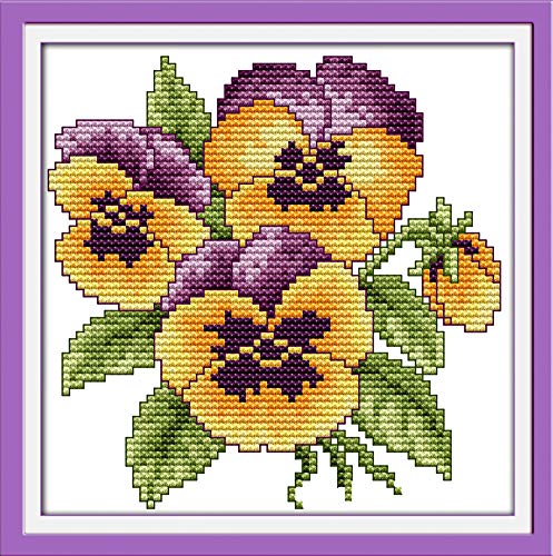 YEESAM ART Kreuzstich Stickerei Set für Erwachsene Anfänger Kinder, Gelbe Mohnblume Wildblumen 11CT 21×21 cm Vorgedruckten DIY Stickerei Handarbeit Kits (Gelb) von YEESAM ART