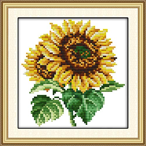 YEESAM ART Kreuzstich Stickerei Set für Erwachsene Anfänger Kinder, Sonnenblumen 11CT 22×22 cm Vorgedruckten DIY Stickerei Handarbeit Kits (Sonnenblumen) von YEESAM ART