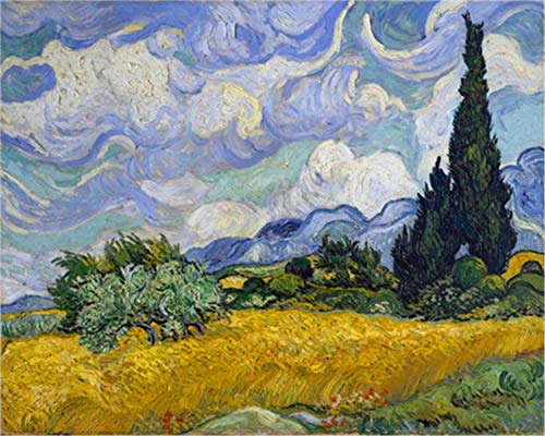 YEESAM ART Malen nach Zahlen für Erwachsene Anfänger Wheat Field with Cypress by Van Gogh 40x50cm Leinen Leinwand Acryl DIY Zahlenmalsets Wandkunst Dekoration (ohne Rahmen) von YEESAM ART