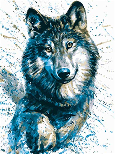 YEESAM ART Malen nach Zahlen für Erwachsene und Kinder, abstraktes Wolf-Tier, 40,6 x 50,8 cm, Leinen-Leinwand, Acryl, DIY-Nummern-Malset für Heim-Wanddekoration (mit Rahmen) von YEESAM ART