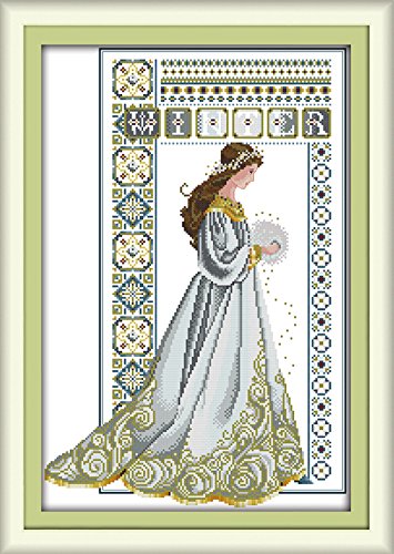 YEESAM ART Neu Kreuzstich Stickpackung - Engel Winter Queen 14 CT 36×52 cm DIY Stickerei Set Weiß Segeltuch - Kreuz Nähen Handarbeit Weihnachten Geschenke Cross Stitch Kit von YEESAM ART