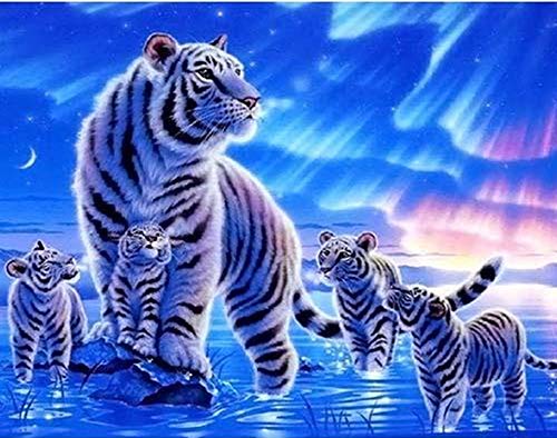 YEESAM ART Neuheiten Malen nach Zahlen Erwachsene Kinder, Tiger Aurora 40x50 cm Leinen Segeltuch, DIY ölgemälde Weihnachten Geschenke (Tiger, Ohne Frame) von YEESAM ART