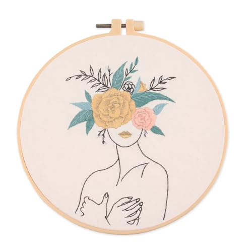 YEESAM ART Stickerei-Starter-Set mit Blumen und Frauen-Mustern, komplettes Set DIY Stickerei Kreuzstich Kits für Erwachsene Anfänger Handarbeit Nähen von YEESAM ART