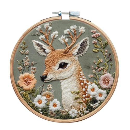 YEESAM ART Stickerei-Starter-Set mit bezaubernden Hirschen unter Blumenmustern, komplettes Set, DIY-Stickerei-Kreuzstich-Sets für Erwachsene, Anfänger, Handarbeit, Nähen YEESAM ART Stickerei-Starter-Set mit bezaubernden Hirschen unter Blumenmustern, komplettes Set, DIY-Stickerei-Kreuzstich-Sets für Erwachsene, Anfänger, Handarbeit, Nähen von YEESAM ART