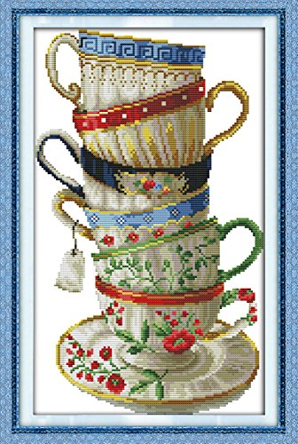 Yeesam Art® - Kreuzstich-Set für Fortgeschrittene: feine Kaffeetasse 14 Count, 28 נ42 cm, weiße Leinwand, Handarbeit von YEESAM ART