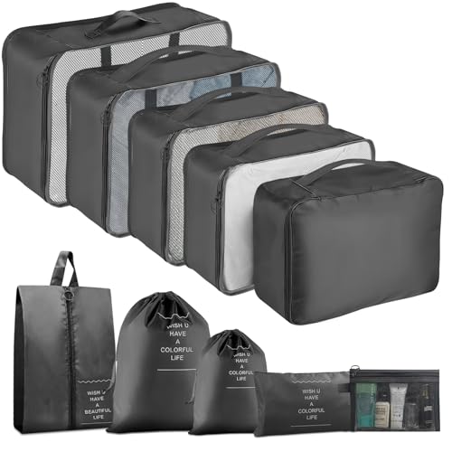 Packwürfel für Reisen – 10er-Set Gepäck-Organizer-Taschen für Familie, Netzstoff, atmungsaktiv, Reiseverpackungswürfel für Koffer, langlebig, Reiseutensilien-Taschen-Set von YEEYAA