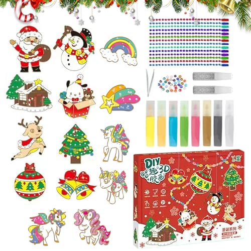 YEJAHY 14 Stück DIY Crystal Paint Arts and Crafts Set, Kristallklebemalerei Weihnachtlich, Crystal Pendant, Bake-Free Crystal Paint Arts and Crafts Set (Weihnachten/Einhorn) von YEJAHY