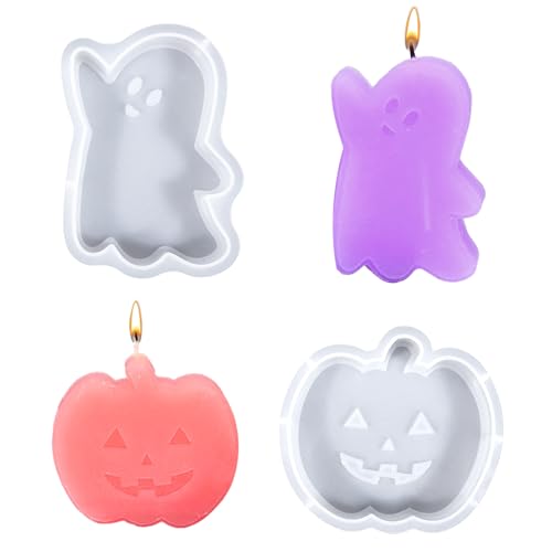 YEJAHY 2 Stück Halloween Silikonform Kürbis+Geist, Herbst Silikonform, 3D Gießformen Silikon, für DIY Halloween Thanksgiving Geschenk Herbstdeko von YEJAHY