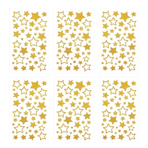 YEJAHY 6 Blatt Stern Aufkleber, Glitzer Sterne Aufkleber Selbstklebend Zum Basteln, Glitzer Sticker, Aufkleber Sterne Für DIY Weihnachten Weihnachtskarten Deko (Gold) von YEJAHY