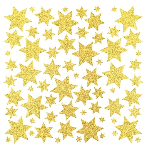 YEJAHY 6 Blatt Sterne Aufkleber, Gold Glitzer Sticker, Weihnachts Sterne Sticker Aufkleber, Fensterdekoration zu Basteln Geschenkdeko Scrapbooking Wandtattoo von YEJAHY