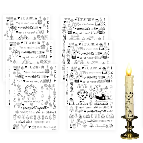 YEJAHY 6 Stück Kerzentattoos Weihnachten, Kerzen Tattoo Folie,Kerzentattoo Wassertransferdruck, Für DIY Tasse Kerze Weihnachten Geschenk für Kerzen, Unparfümiert (Schwarz) von YEJAHY