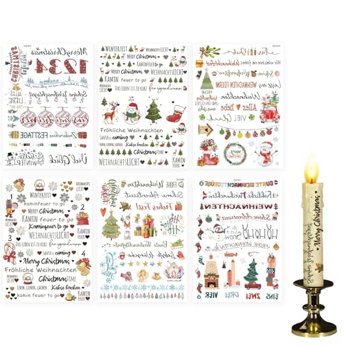 YEJAHY 6 Stück Kerzentattoos Weihnachten, Kerzen Tattoo Folie,Kerzentattoo Wassertransferdruck, Für DIY Tasse Kerze Weihnachten Geschenk für Kerzen (Farbe) von YEJAHY