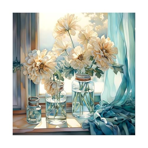 YEJIKJ Blume Diamond Painting Kinder Erwachsene, Diamond Painting Landschaft, 5D Diamant Painting Bilder mit Weiße Blume, DIY Personalisiert Basteln Bilder Decoration für Home Wall Décor(35x35cm) von YEJIKJ