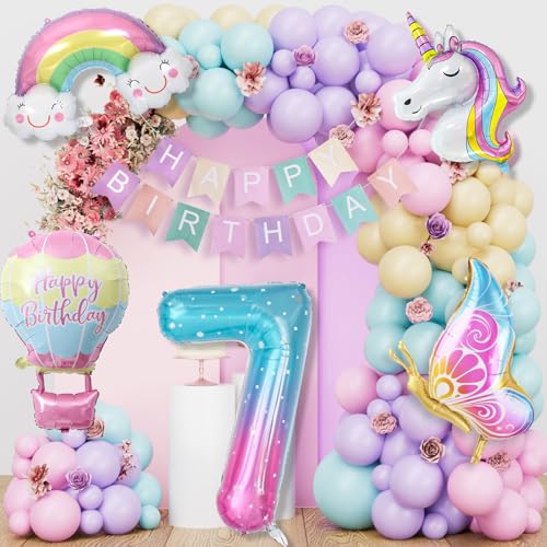 YEJIKJ Einhorn Luftballons 7 Geburtstag Dekorationen, Einhorn Party Dekorationen 7 Jahre Luftballon Geburtstag Zahl 7 Ballon Einhorn, 7 Geburtstag Banner Einhorn Geburtstagsdeko für Mädchen Jungen von YEJIKJ