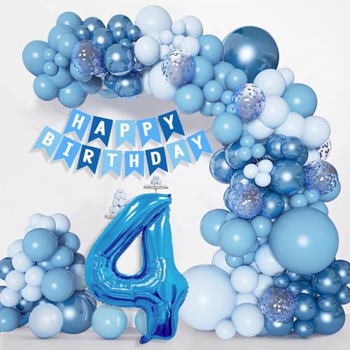 YEJIKJ Geburtstagsdeko 4 Jahre Junge, Blau 4 Geburtstag Deko 4. Geburtstag Junge, Luftballons Blau Latex, Luftballon 4. Geburtstag, Kindergeburtstag Deko für Geburtstag 4 Jahre Junge, Babyparty Deko von YEJIKJ