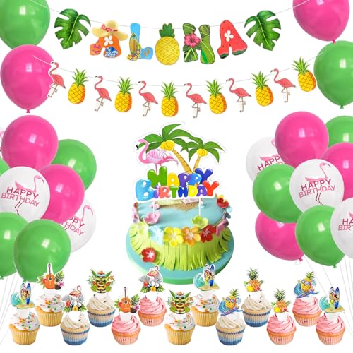 YEJIKJ Luftballon Geburtstags Deko Hawaii, Hawaii Party Deko Ballons, Hawaii Flamingo Aufblasbar Party Zubehör mit Flamingo Deko Banner, Hawaii Ballons für Party Sommer Tropical Gartenparty Deko von YEJIKJ