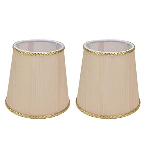 YELEMEABHB 2 stücke Kleiner Lampenschattengewebe beige europäisch-stil-einfacher goldener Rand-Lampenschirm geeignet for E14-Tisch-Kronleuchter-Wandlampe Lampenschirm von YELEMEABHB