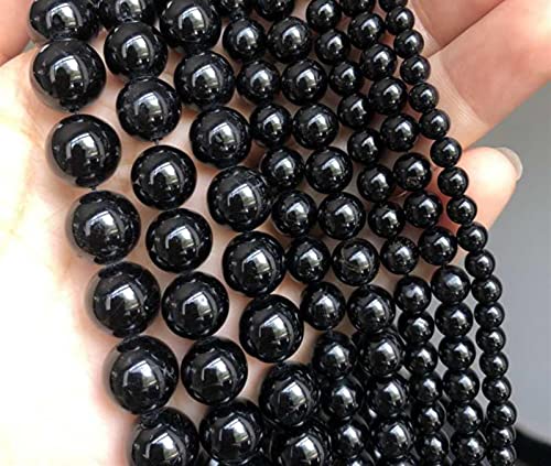 YELVQI Schön Natürliche echte Schwarze Turmalin-Perlen Runde Edelstein Lose Steinperlen für Schmuckherstellung DIY Armband Halskette 15 '' 4/6/8/10 / 12mm (Color : 12mm (Approx 30pcs)) von YELVQI