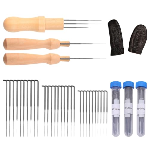 YELYTR Filznadeln Set, 30 Pcs 3 Größen Filzen Nadeln, mit 3 Filznadelgriff aus Holzw, Nadelfilz Starter, Filzwolle Starterset, Trockenfilzen, Ideal für Anfänger oder Profis von YELYTR