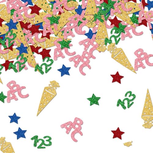 YENVWG Bright School Themed Confettis Cones Shimmering School Cones Confettis With Number And Letter For Creative Scrapbooking von YENVWG