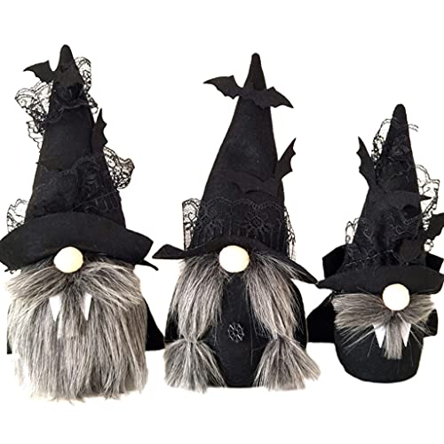 YENVWG Halloween-Zwerge, Plüsch-Dekoration, Halloween-Zwerg-Ornamente für Bücherregal, Zuhause, glänzender schwarzer Umhang, seidig für graue Bartfledermaus H von YENVWG