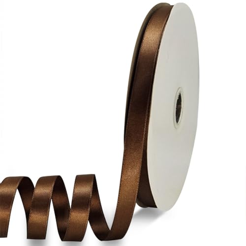 YEQIN Doppelseitiges braunes Satinband, 1,27 cm x durchgehend, 50 m, Polyesterband für Geschenkverpackungen, Hochzeiten, Partys, Haarschleifen, Dekorationen, Schleifen, Blumenstrauß, Blumenarrangement von YEQIN