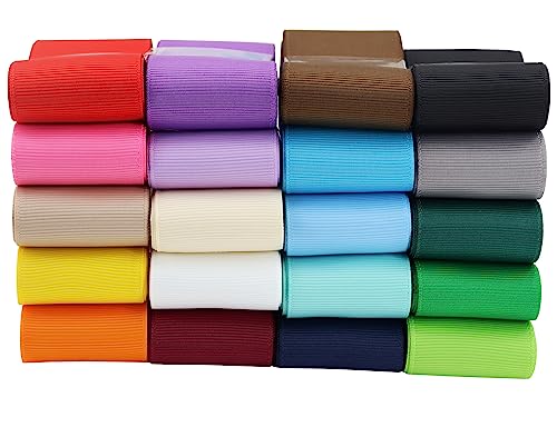 YERELO 3,8 cm einfarbiges Ripsband, 20 Farben x 2 Meter je insgesamt 40 Yds pro Paket, Sortiment 20 Farben, perfekt für Schleifen, Basteln, Geschenkverpackungen von YERELO