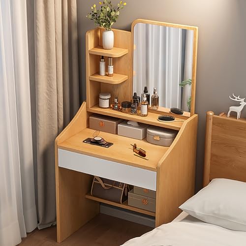 YERUNGT Schminktisch, Vanity Table, Offenen Fächern Kommode für Make-up, Modern Kosmetiktisch Aus Holz, Offenen Fächern, Schminktisch FüR MäDchen Ehefrau Tochter(Original Wood Color) von YERUNGT