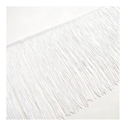 1 m lange weiße Spitzenfransenborte mit Quaste, Fransenborte für DIY, lateinamerikanisches Kleid, Bühnenkleidung, Zubehör, 15 cm breites Spitzenband (weiß) von YETONADO