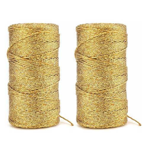 2 Rollen Kordel Gold, 1,5mm x 100m Goldene Kordel, Goldfaden zum Basteln, Schnur Gold für Weihnachten, Kordelband Gold, Goldschnur für DIY, Geschenkverpackung und Dekoration von YEWCEP