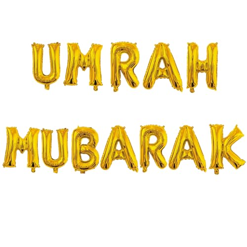 Umrah Mubarak Ballons, Umrah Mubarak Deko, Umrah Deko, Umrah-Mubarak-Geschenke mit Strohhalm und Band zum Einfachen Aufblasen und Aufhängen von Partyzubehör (Ballon) von YEWCEP