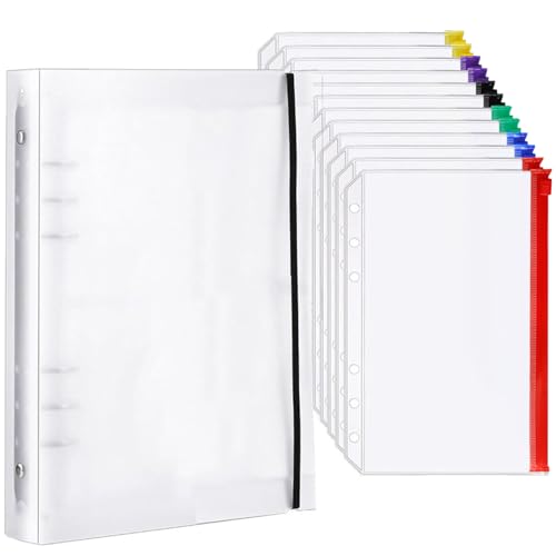 YEYIT Budget Planner A5 Ordner a5 12 Stück Budget Binder mit Gemischte Farben Umschlägen Reißverschluss，Organizer Ringbuch A5 Binder Ringbuchordner 6 Loch für Bargeld Karten Speicher Geld Organizer von YEYIT