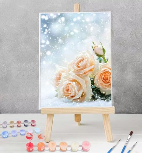 Blume Malen Nach Zahlen ab 5 6 7 Jahre Mädchen und Junge, Rose Malen Nach Zahlen für Kinder mit Rahmen 3 Pinsel und Acrylfarben, Deko Schlafzimmer 60x80cm Model YEYUMEOZ1-7 von YEYUMEOZ