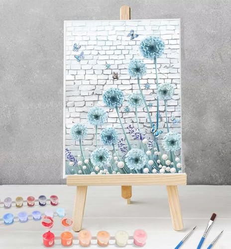 Blume Malen nach Zahlen Erwachsene ohne Rahmen | DIY Handgemalt | Blau | Kit für Anfänger und Erwachsene | Set inklusive Acrylfarben & Pinsel Deko Schlafzimmer 40x50cm Leinwand Model YEYUMEOZH-3 von YEYUMEOZ