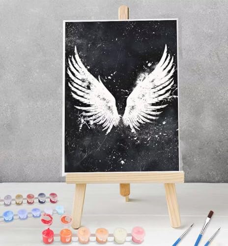 Flügel Malen nach Zahlen Erwachsene ohne Rahmen | Handgemalt | Schwarz | Kit für Anfänger und Erwachsene | Set inklusive Acrylfarben & Pinsel Deko Schlafzimmer (50x65cm) Leinwand Model YEYUMEOZ1-7 von YEYUMEOZ